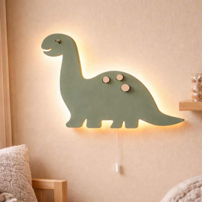 Veilleuse Murale Dinosaure Bois LED Vert Sauge | Chambre Enfant | Cozy Collections