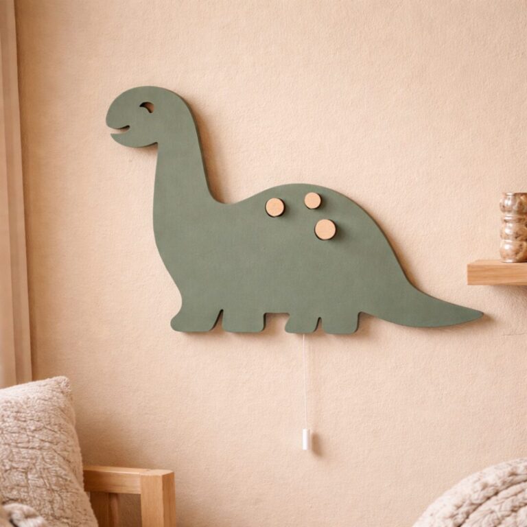 Veilleuse Murale Dinosaure Bois LED Vert Sauge | Chambre Enfant | Cozy Collections