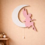 Veilleuse Murale Fée sur Lune LED Bois | Chambre Fille Magie