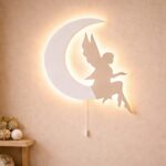 Veilleuse Murale Fée sur Lune LED Bois | Chambre Fille Magie | Cozy Collections