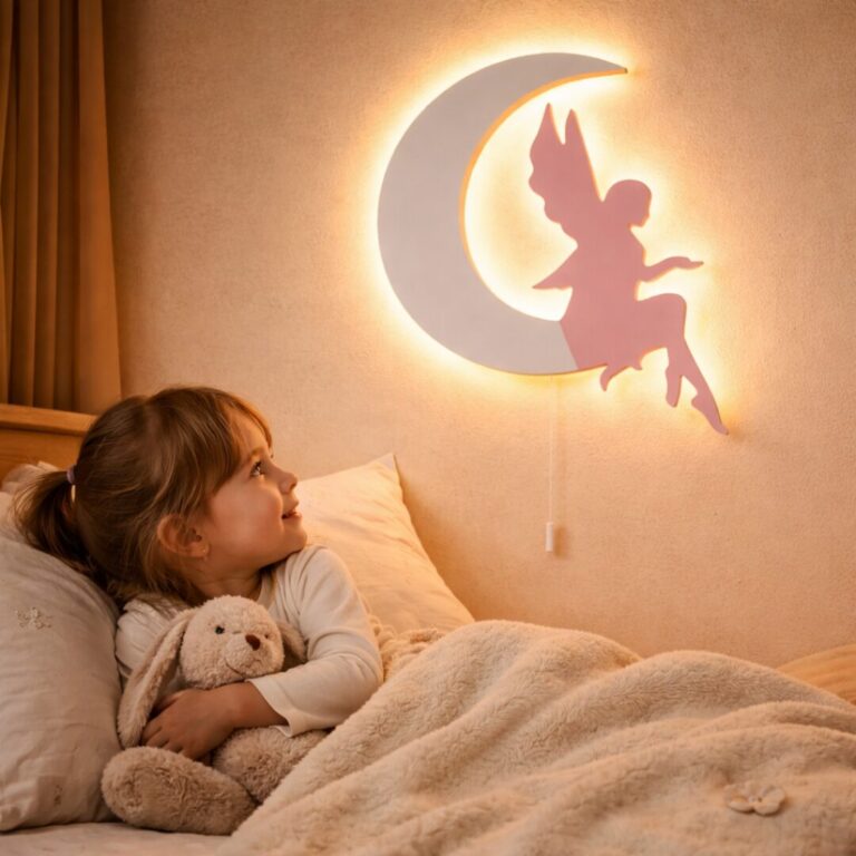 Veilleuse Murale Fée sur Lune LED Bois | Chambre Fille Magie | Cozy Collections