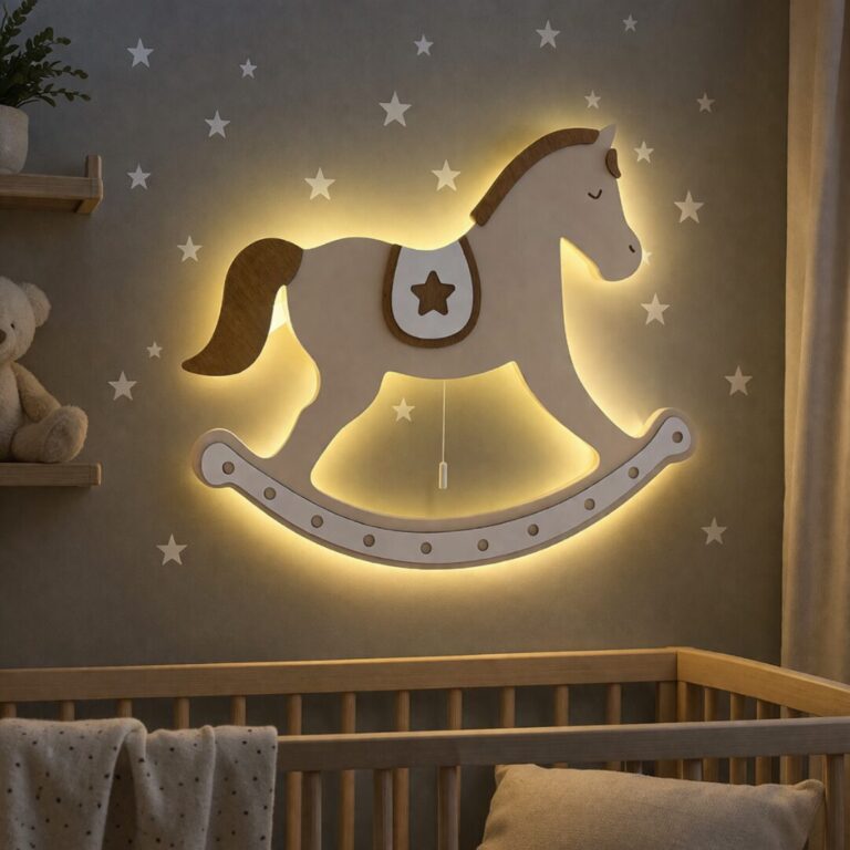 Veilleuse Murale Cheval à Bascule LED | Bois Naturel Chambre Bébé | Cozy Collections