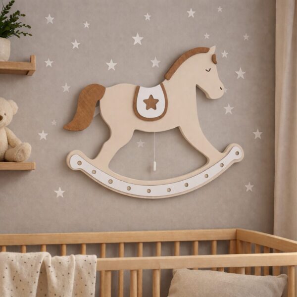 Veilleuse Murale Cheval à Bascule LED | Bois Naturel Chambre Bébé | Cozy Collections