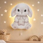 Veilleuse Murale Lapin Gris & Étoile LED | Chambre Bébé Enfant | Cozy Collections
