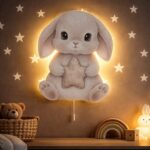 Veilleuse Murale Lapin Gris & Étoile LED | Chambre Bébé Enfant | Cozy Collections