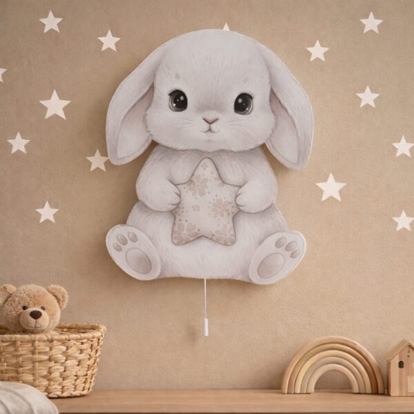 Veilleuse Murale Lapin Gris & Étoile LED | Chambre Bébé Enfant | Cozy Collections