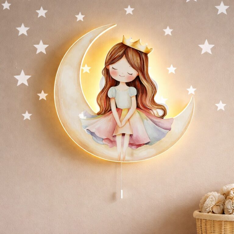 Veilleuse Murale Princesse Assise sur la Lune | LED Chambre Fille | Cozy Collections