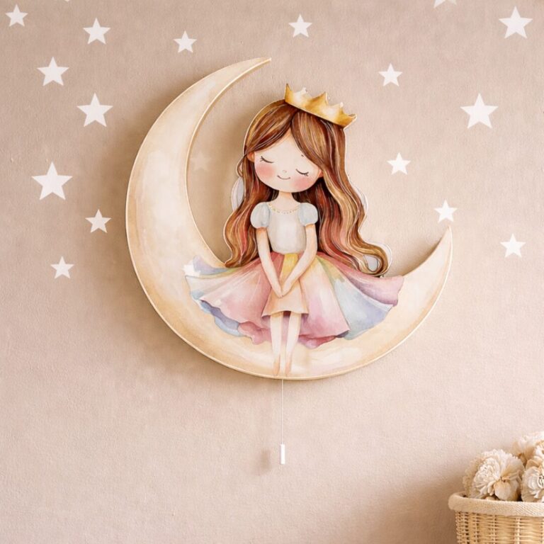 Veilleuse Murale Princesse Assise sur la Lune | LED Chambre Fille | Cozy Collections
