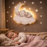 Veilleuse Murale Lapin Endormi Lune & Nuage | LED Chambre Bébé | Cozy Collections