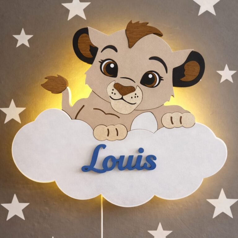 Veilleuse Murale Lionceau Nuage Prénom LED | Bois Personnalisée | Cozy Collections