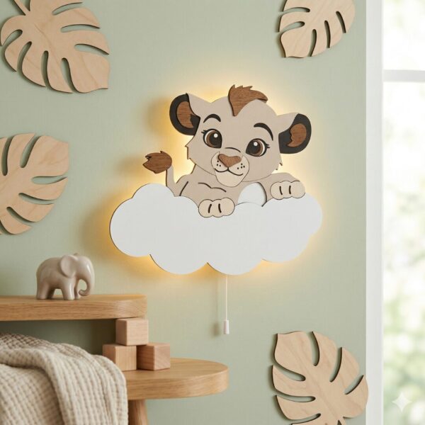 Veilleuse Murale Lionceau Nuage Prénom LED | Bois Personnalisée | Cozy Collections