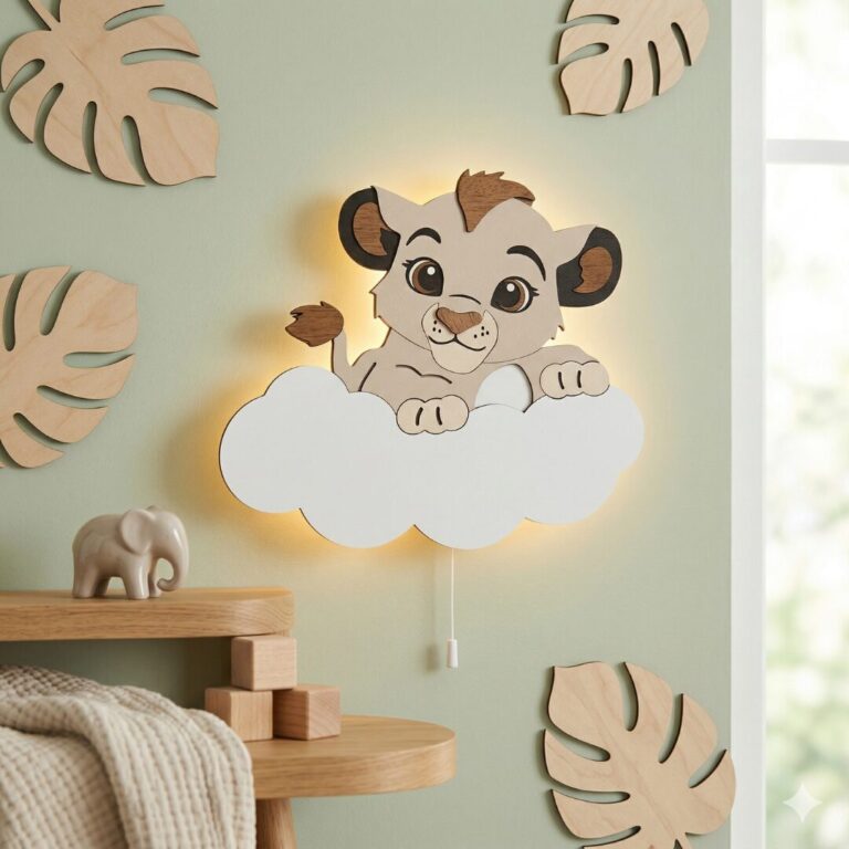 Veilleuse Murale Lionceau Nuage Prénom LED | Bois Personnalisée | Cozy Collections