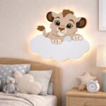 Veilleuse Murale Lionceau Nuage Prénom LED | Bois Personnalisée | Cozy Collections