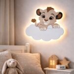 Veilleuse Murale Lionceau Nuage Prénom LED | Bois Personnalisée | Cozy Collections