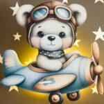Veilleuse Murale Ours Blanc Avion Aquarelle | LED Bébé Chambre | Cozy Collections