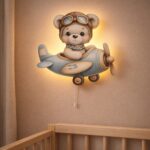 Veilleuse Murale Ours Blanc Avion Aquarelle | LED Bébé Chambre | Cozy Collections