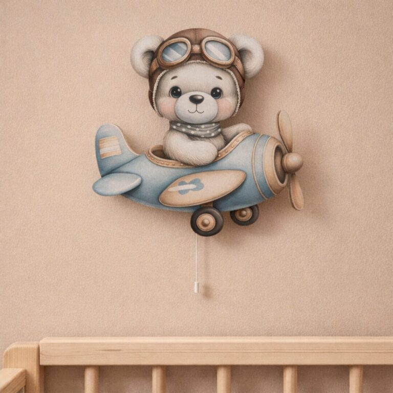 Veilleuse Murale Ours Blanc Avion Aquarelle | LED Bébé Chambre | Cozy Collections