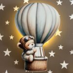 Veilleuse Murale Ours dans sa Montgolfière | LED Chambre Bébé | Cozy Collections