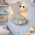 Veilleuse Murale Ourson Assis LED Bois | Chambre Bébé Enfant