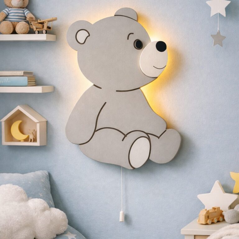 Veilleuse Murale Ourson Assis LED Bois | Chambre Bébé Enfant | Cozy Collections