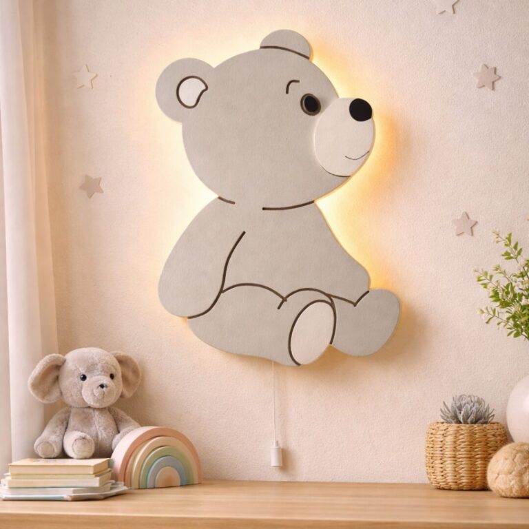 Veilleuse Murale Ourson Assis LED Bois | Chambre Bébé Enfant | Cozy Collections