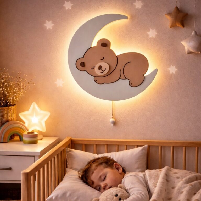 Veilleuse Murale Ourson Endormi sur Lune LED | Multi-Couleurs | Cozy Collections