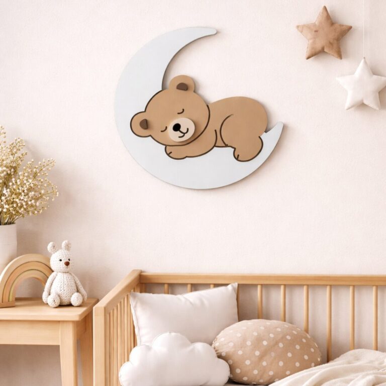 Veilleuse Murale Ourson Endormi sur Lune LED | Multi-Couleurs | Cozy Collections